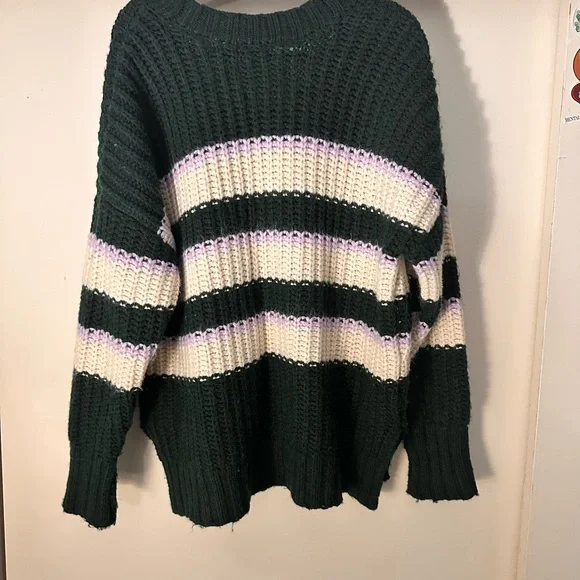 Aerie Dark Green and Cream Striped Sweater - Picture 2 of 2